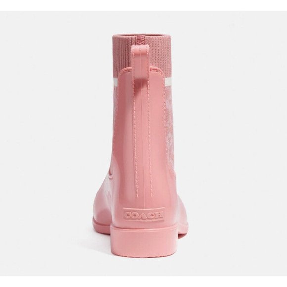 New Coach Womens Pink Taffy Rubber Rain Bootie Size 7 NIB! - Picture 4 of 5